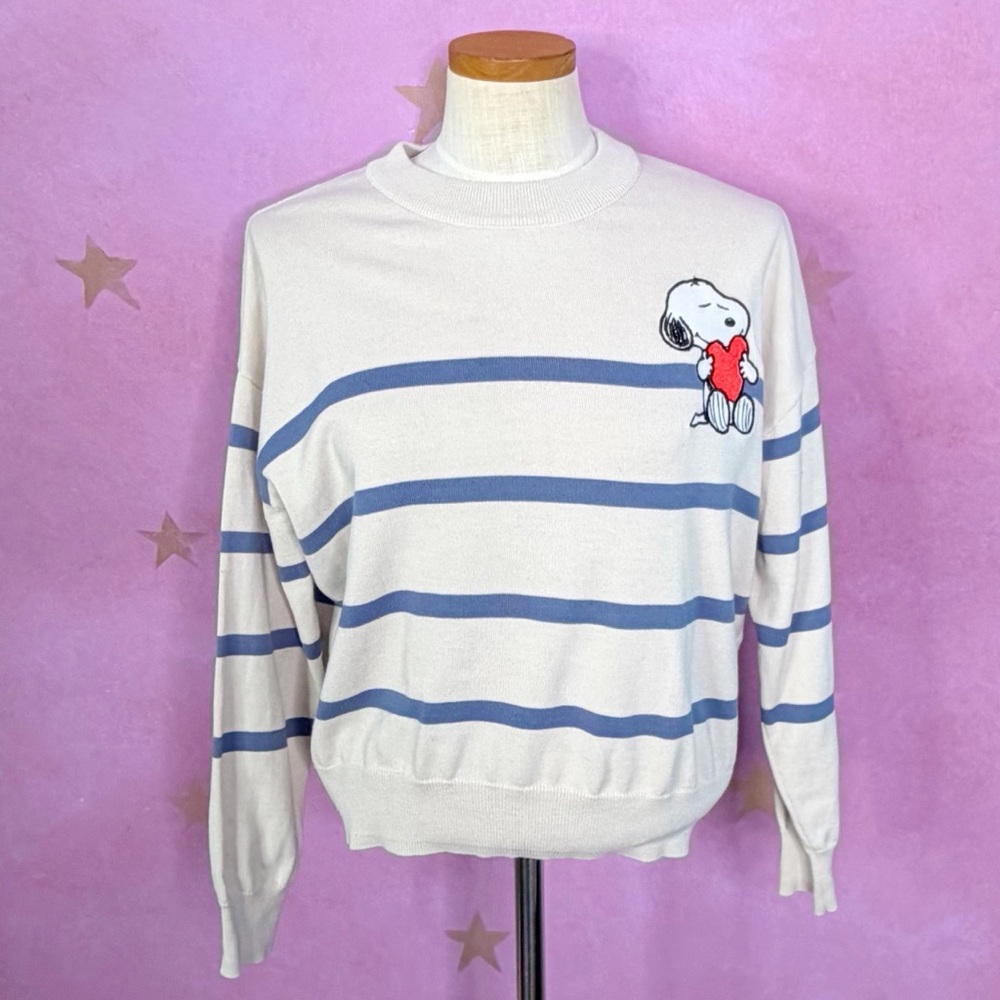 Peanuts Aeropostale Snoopy Love Hug Striped Sweater Women's Size S Oversized